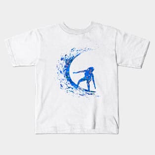 Surfing girl blue art Kids T-Shirt